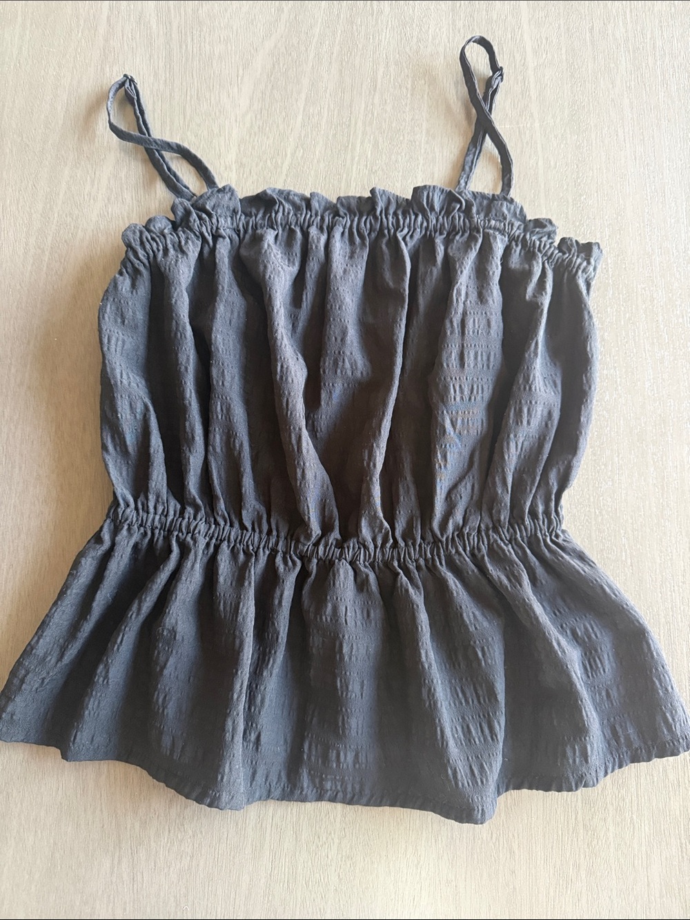 Smocked Black Spaghetti-Strap Tank Top